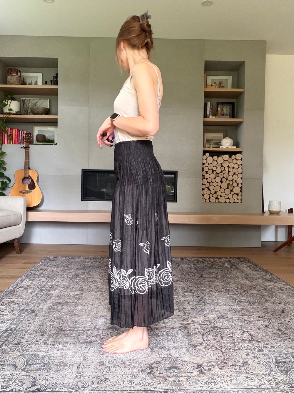 Vintage smocked waist pleated midi Skirt xs to large - Picture 4 of 14